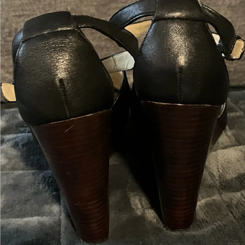 Coach Black Leather Ankle Strap Sandals